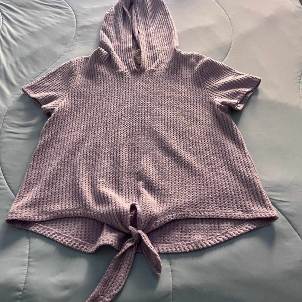 Purple Hooded Tie-Front Top
